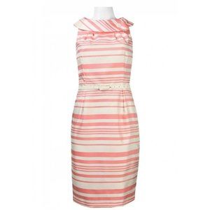 Roll Collar Stripe Pattern Shantung Dress w/belt.